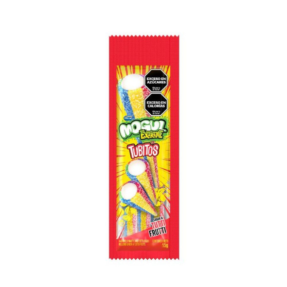 Mogul Extreme Tubitos Gummy Sticks - Tutti Frutti Flavored Candy, 15 g / 0.5 oz ea (box of 16 units)