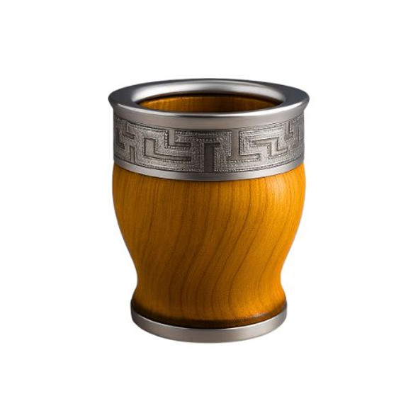 Wooden Mate Gourd with Carved Metal Rim – Traditional Style