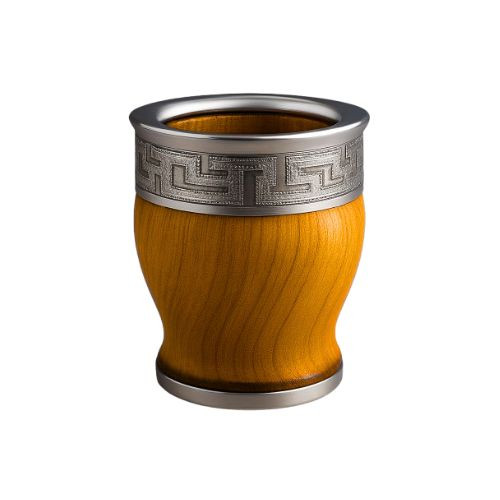 Wooden Mate Gourd with Carved Metal Rim – Traditional Style