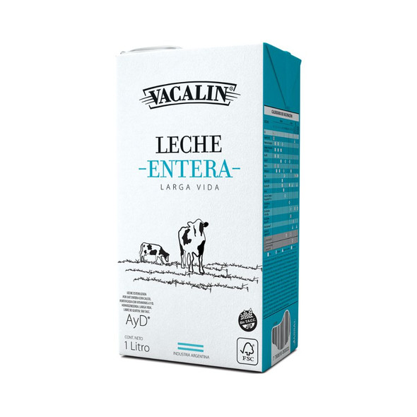 Vacalin Whole UHT Milk - Long Life, 1 L / 33.8 fl oz Tetra-brick