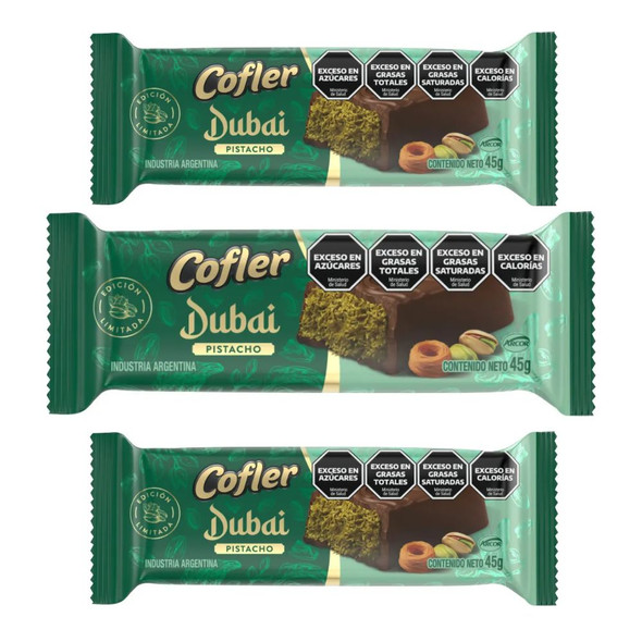 Cofler Dubai Pistachio Chocolate Bars - Limited Edition, 45 g /  1.58 oz bar (pack of 3 bars)