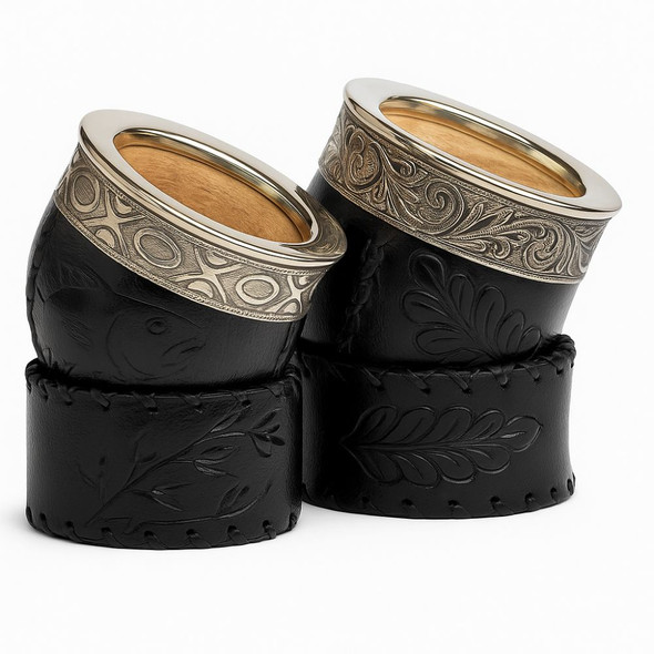 Pardo Imperial Black Leather-Wrapped Mate Cup with Carved Leather Base