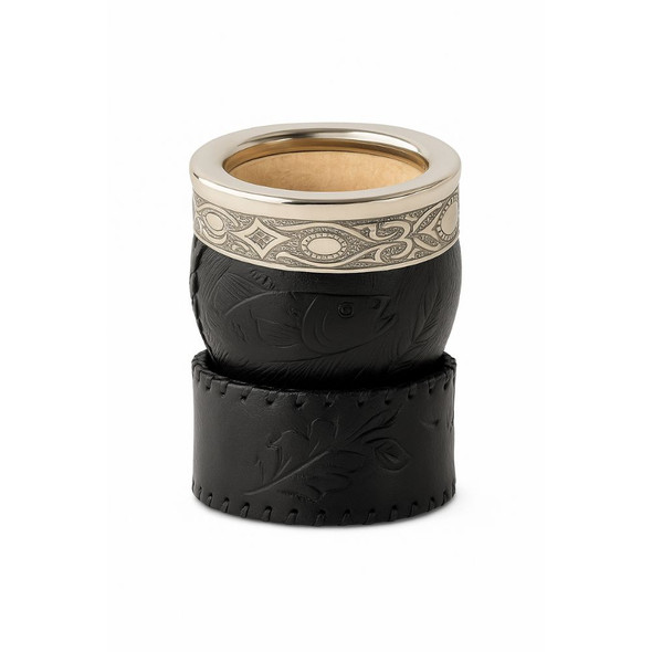 Pardo Imperial Black Leather-Wrapped Mate Cup with Carved Leather Base