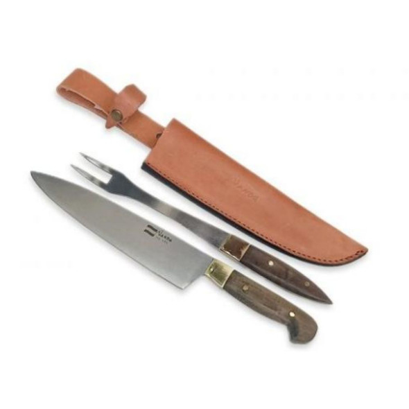 Pardo Asador Set Knife & Fork with Leather Sheath - Argentine BBQ Essentials