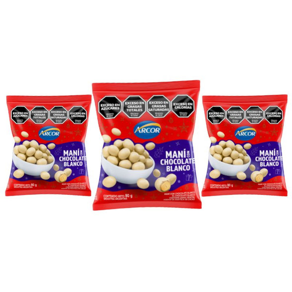 Arcor White Chocolate Covered Peanuts, 80 g / 2.82 oz (pack of 3)