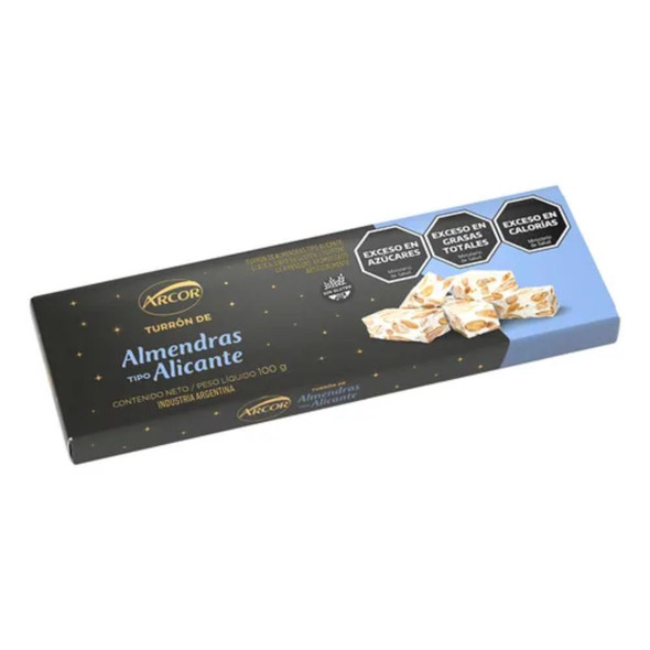 Arcor Almond Nougat Alicante Style - Traditional Hard Turrón, 100 g / 3.5 oz