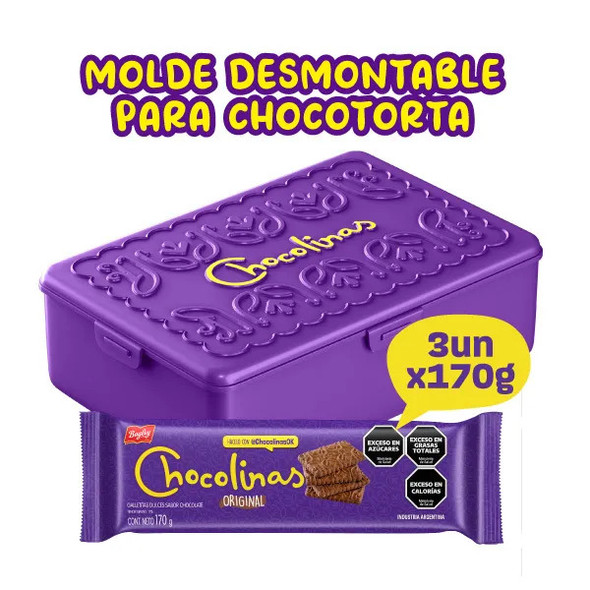 Chocotorta Kit - Detachable Mold for Chocotorta Cake + 3-Pack Chocolinas Original Cookies Inside