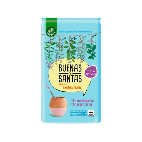 Buenas & Santas Yerba Mate with Aromatic Herbs con Hierbas Aromáticas, 500 g / 17.63 oz ea (10 count)