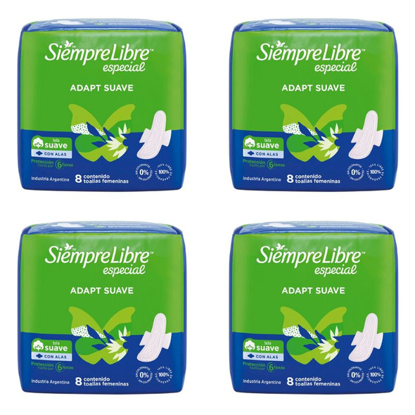 Siempre Libre Adapt Suave Feminine Pads with Wings, 8-Count (pack of 4)