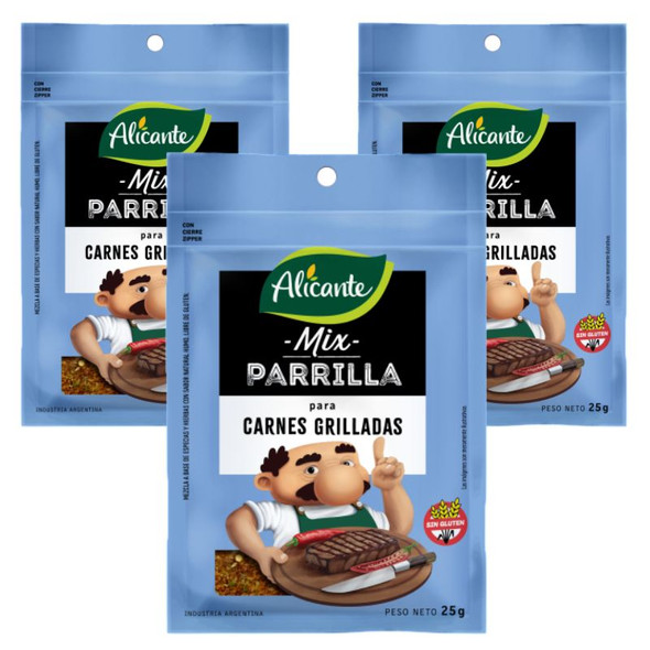 Alicante Mix Parrilla Seasoning Blend for Grilled Meats, 25 g / 0.88 oz (pack of 3)