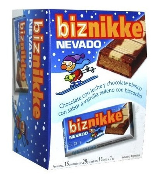 Biznikke Chocolate Nevado Mixed Milk Chocolate & White Chocolate Filled With Biscuit, 28 g / 0.98 oz (box of 15)