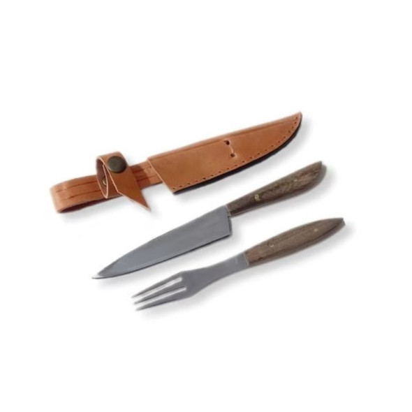 Z Wooden Cutlery Set with Knife & Fork and Leather Sheath, 21.5 cm / 8.46 in