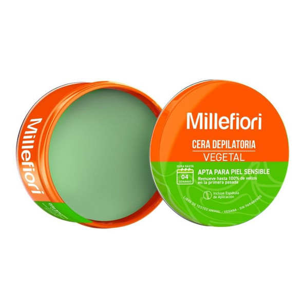 Millefiori Plant-Based Hair Removal Wax for Sensitive Skin with Spatula, 200 g / 7.05 oz