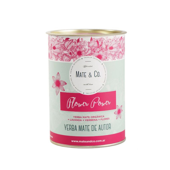 Mate & Co Flower Power Yerba Mate Gift Kit with Black Ceramic Mate & Bombilla, 220 g / 7.76 oz