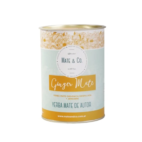 Mate & Co Ginger Mate Yerba Mate Gift Kit with Black Ceramic Mate & Bombilla, 250 g / 8.82 oz