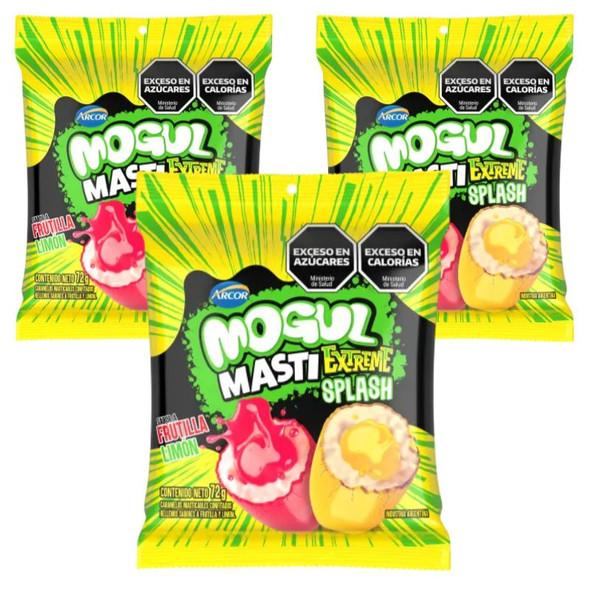 Mogul Masti Extreme Splash Chewy Coated Candies Strawberry & Lemon, 72 g / 2.54 oz (pack of 3)