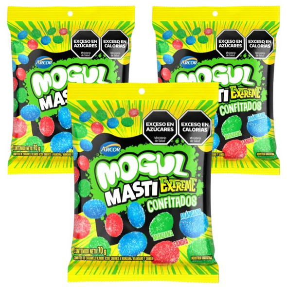 Mogul Masti Extreme Chewy Coated Candies Apple, Blueberry & Watermelon, 70 g / 2.47 oz (pack of 3)