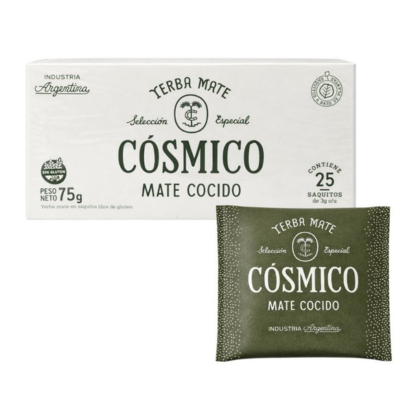 Cosmico Yerba Mate Cocido Special Selection Gluten-Free, 75 g / 2.64 oz (box of 25)