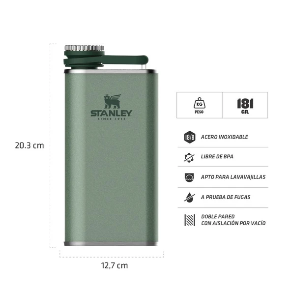 Stanley Hip Flask Green Stainless Steel, 236 ml / 7.98 fl oz