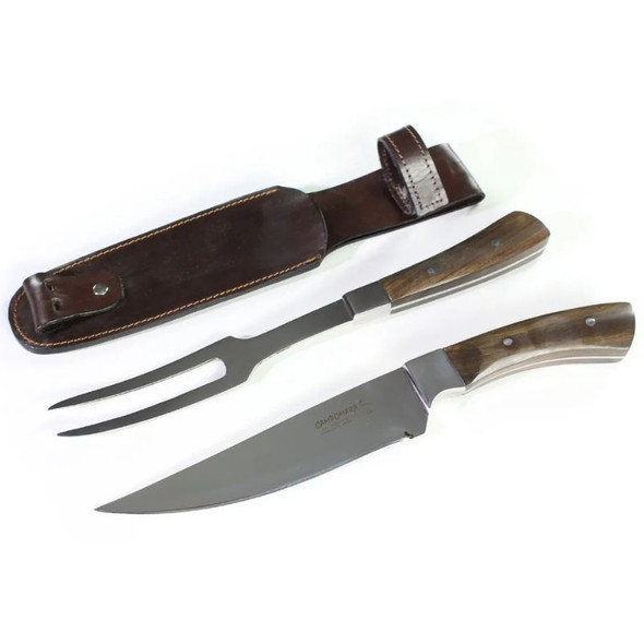 Campomara Asado Knife & Fork Set Ac96 with Wood Handle and Leather Sheath
