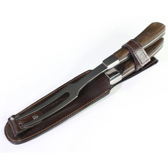 Campomara Asado Knife & Fork Set Ac96 with Wood Handle and Leather Sheath