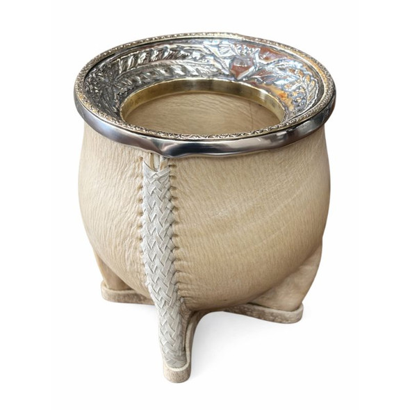 Camionero Premium Mate with Inverted Alpaca Rim and Bronze Ring – Natural Leather & Gourd