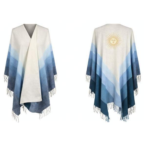 Argentinian Degradé Ruana with Embroidered Sun of May and Argentine Flag Colors – Unisex