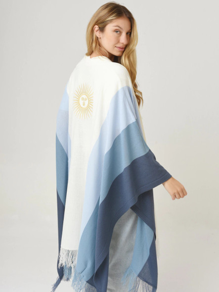 Argentinian Degradé Ruana with Embroidered Sun of May and Argentine Flag Colors – Unisex