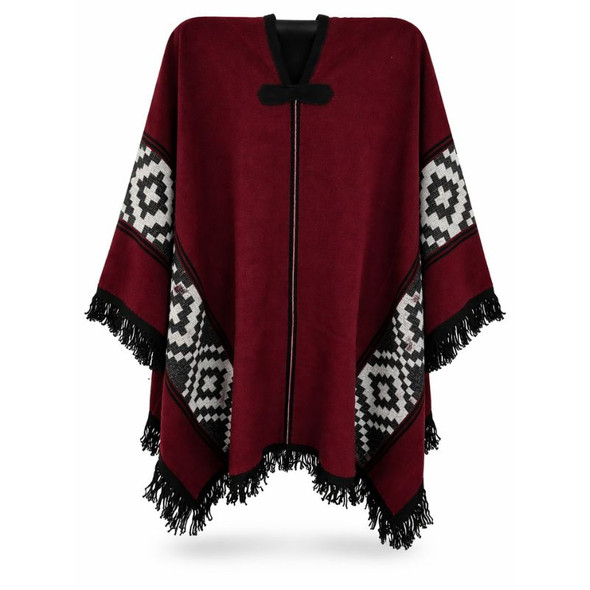 Regional Artisan Burgundy Unisex Poncho with Subtle Dark Stripe Guarda Pampa Design