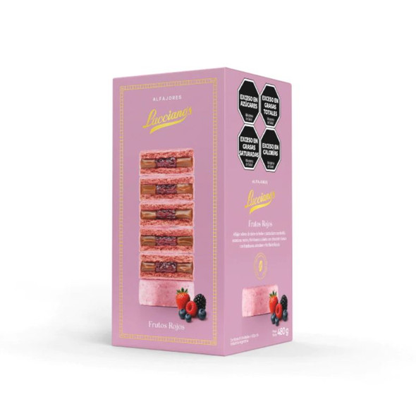Lucciano’s Alfajores Red Berries white chocolate coating flavored with freeze-dried fruits, 480 g / 16.93 oz (Box of 6)