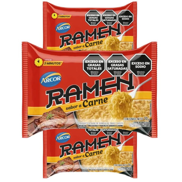Arcor Beef Flavor Ramen Instant Noodles, 70 g / 2.47 oz (pack of 3)