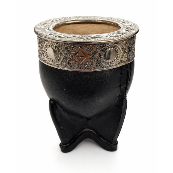 Laska Black Imperial Calabaza Mate Cup Handcrafted Unique with Engraved Alpaca Rim