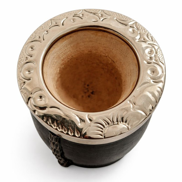 Laska Black Imperial Calabaza Mate Cup Handcrafted Unique with Engraved Alpaca Rim