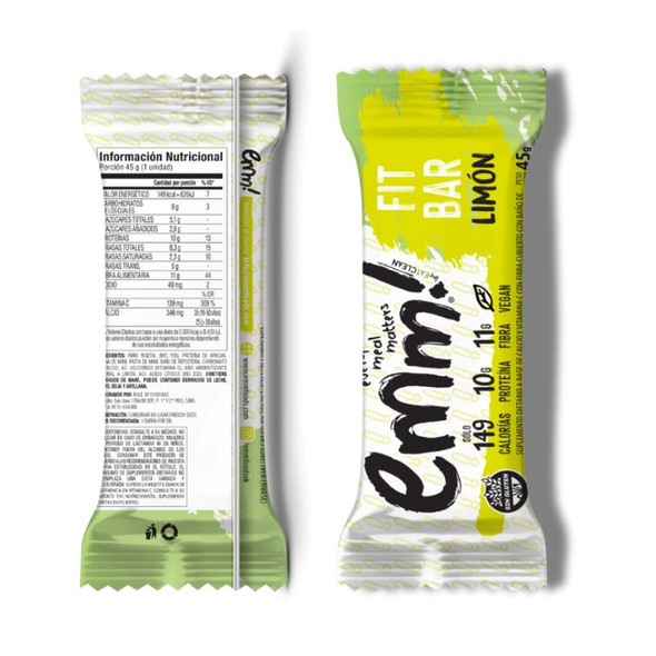Emm! Fit Bar Lemon Flavor Vegan Low Carb Snack Bars, 450 g / 15.87 oz (box of 10)