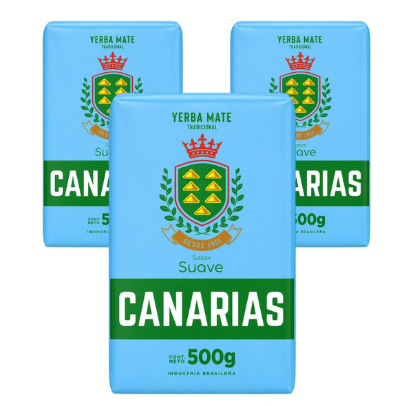 Canarias Yerba Mate Suave Traditional Blend from Uruguay, 500 g / 1.1 lb (pack of 3)