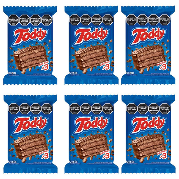 Toddy Triple Mousse Chocolate Alfajor, 60 g / 2.12 oz (pack of 6)