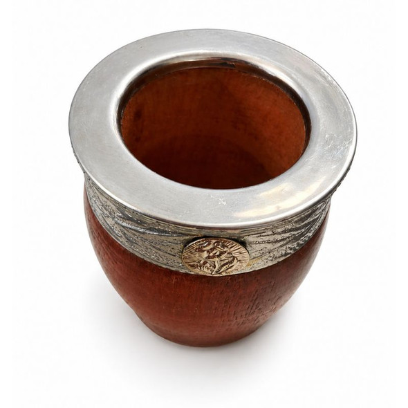Mate Imperial Algarrobo Wooden Gourd with Metal Virola Floral Detail