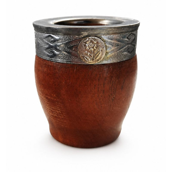 Mate Imperial Algarrobo Wooden Gourd with Metal Virola Floral Detail