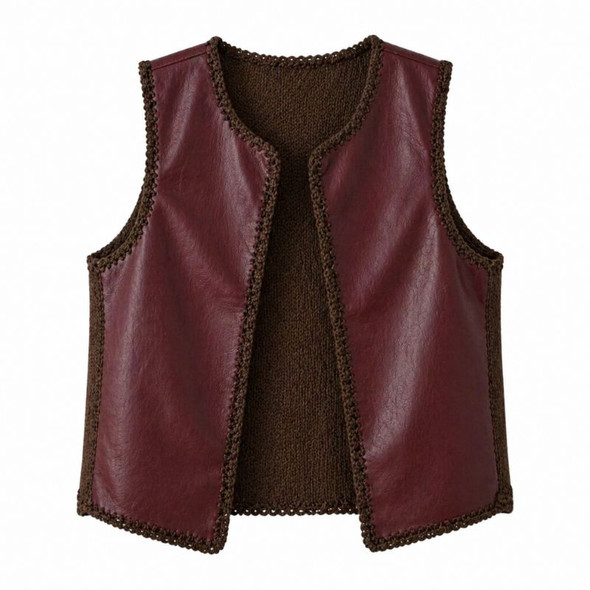 Roble Handmade Leather & Knit Vest One Size Dark Brown by Espacio Alazán