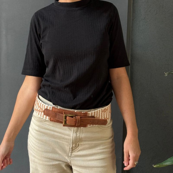 Espacio Alazán Criolla Woven Belt with Leather and Bronze Buckle Beige