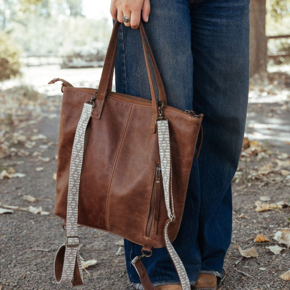 Espacio Alazán Pehuen Leather Backpack Bag with Woven Strap Convertible Design