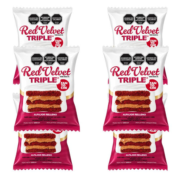 Fantoche Red Velvet Triple Alfajor with White Sweet Filling & Italian Meringue, 100 g / 3.53 oz (Pack of 6)