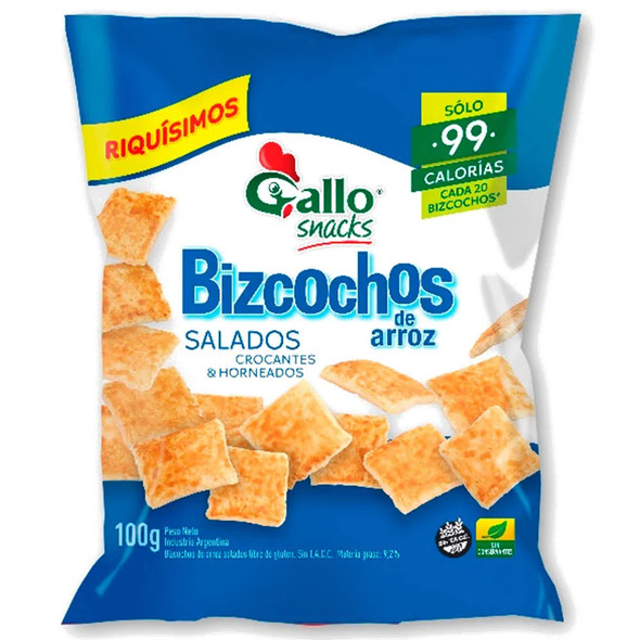 Gallo Bizcochos Galletas Arroz Salado Salted Gluten-Free Sin TACC Crocante Horneadas Baked, 100 g / 3.5 oz ea (pack of 3)