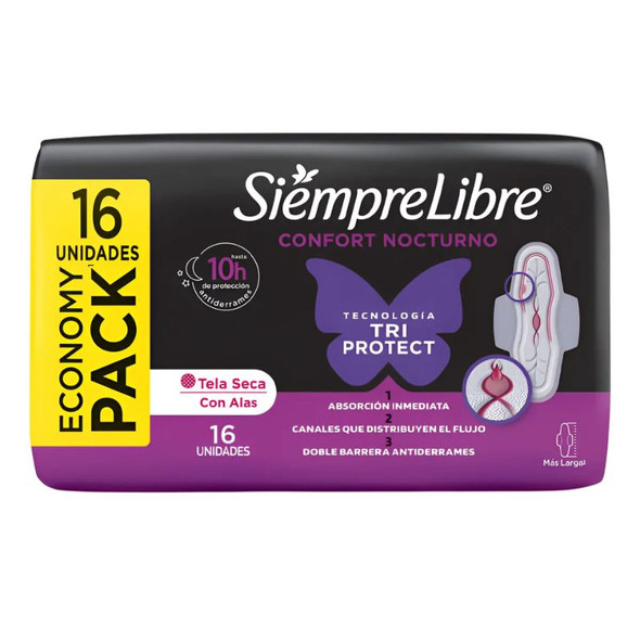 Siempre Libre Confort Nocturno Feminine Pads with Wings Tri Protect Technology (16 count)