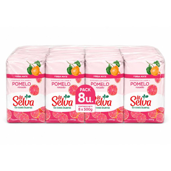 La Selva Pink Grapefruit Flavored Yerba Mate, 500 g / 1.1 lb (pack of 8)