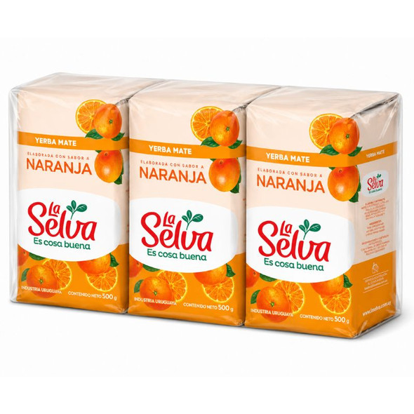 La Selva Orange Flavored Yerba Mate from Uruguay, 500 g / 1.1 lb (pack of 3)