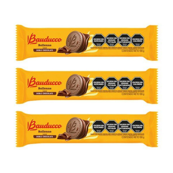 Bauducco Double Chocolate Filled Cookies, 108 g / 3.80 oz ea (pack of 3)