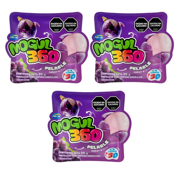 Arcor Mogul 360 Peelable Grape Flavor Gummy Candy, 61 g / 2.15 oz (pack of 3)