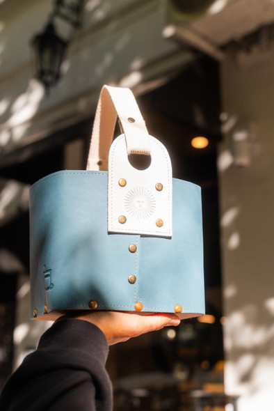 Matesur Criolla Premium Matera Basket Light Blue & White Eco Leather Mate Carrier, 1 L Capacity