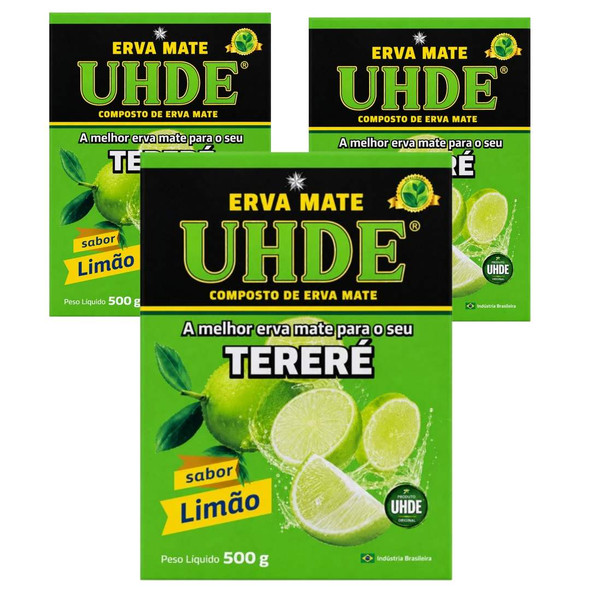 UHDE Sugar Free Lemon Tereré Erva-Mate Refreshing & Natural, 500 g / 17.63 oz (pack of 3)